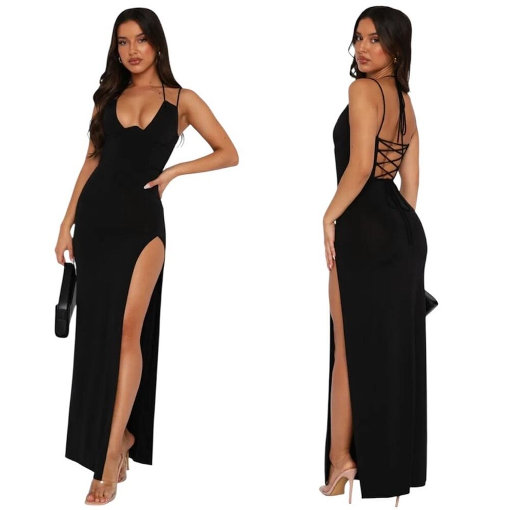 NWT White Fox Boutique Never Ending Maxi Dress Strappy Open Back Black Size L